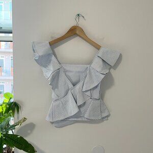 Petersyn Blue & White Stripe Ruffle Tank Blouse Size XS